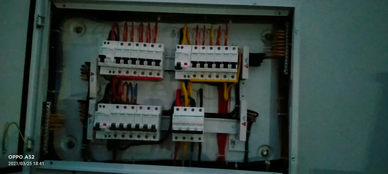 Open MCB distribution panel with circuit breakers