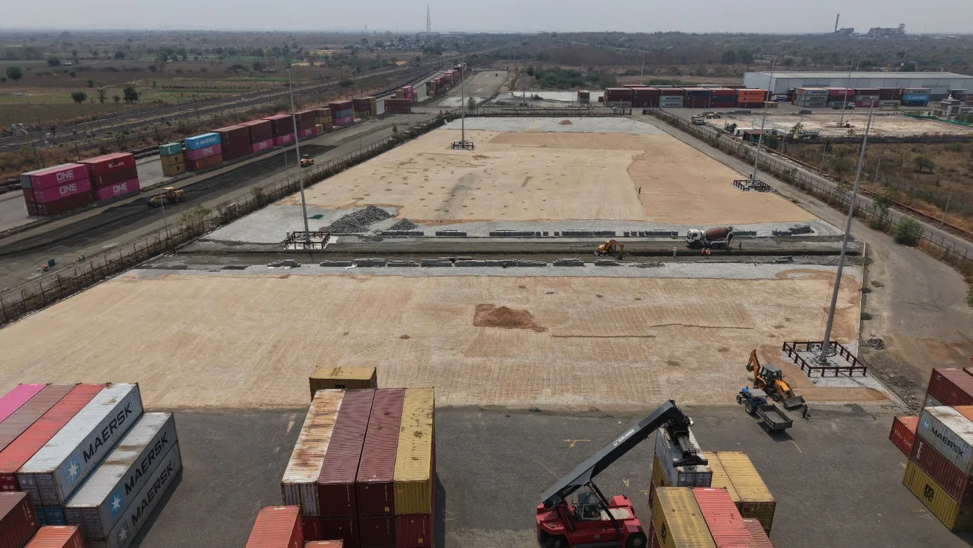 Aerial view of concrete paving works at the Nagpur ICD yard
